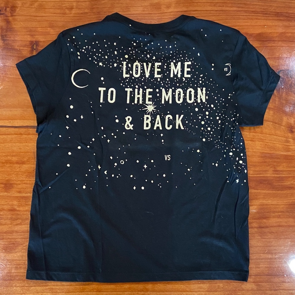 NWT Victoria's Secret Black Short Sleeve Tee with Design on Back